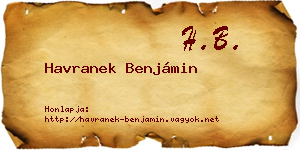 Havranek Benjámin névjegykártya